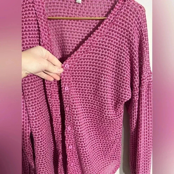 Umgee Pink Open Knit Cardigan Size S - Picture 5 of 7